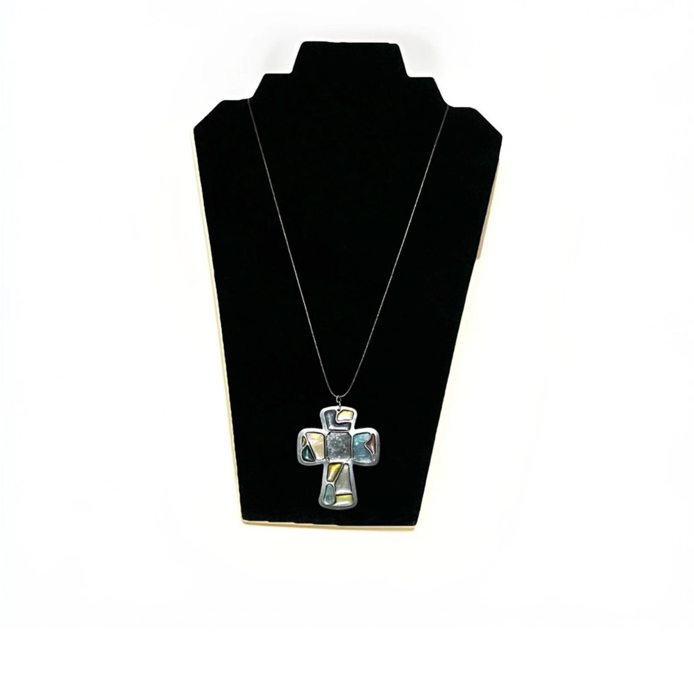 Stained glass handmade cross necklace #festival #rave #boho
